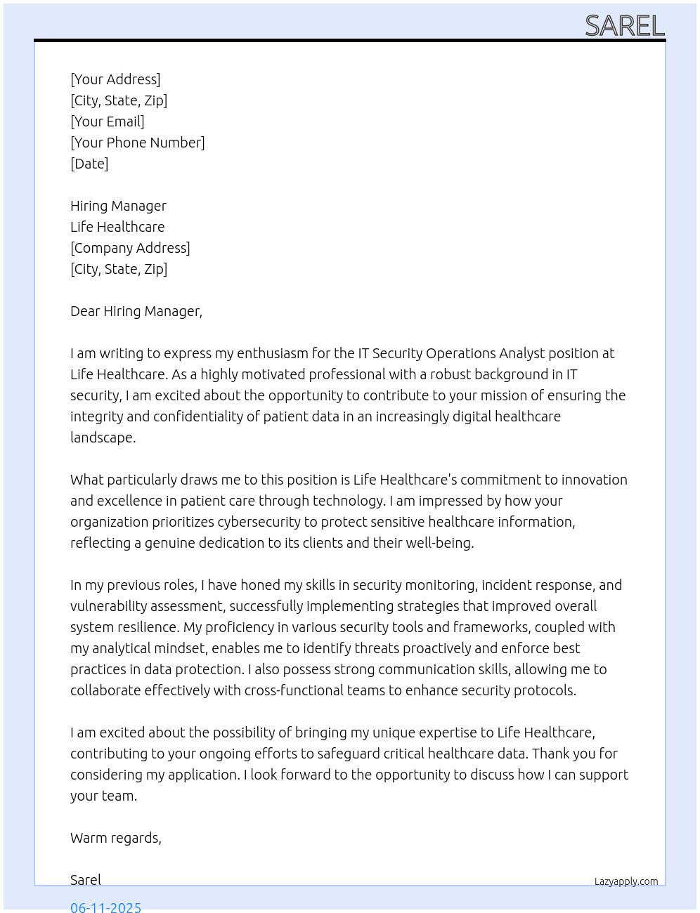 Cover letter for it security operations analyst - LazyApply