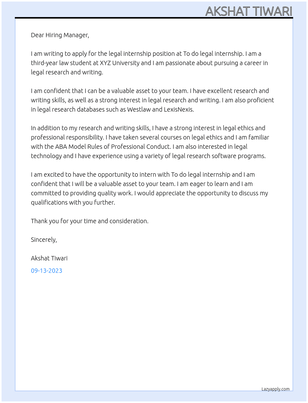 Legal Internship At To do legal internship Cover Letter