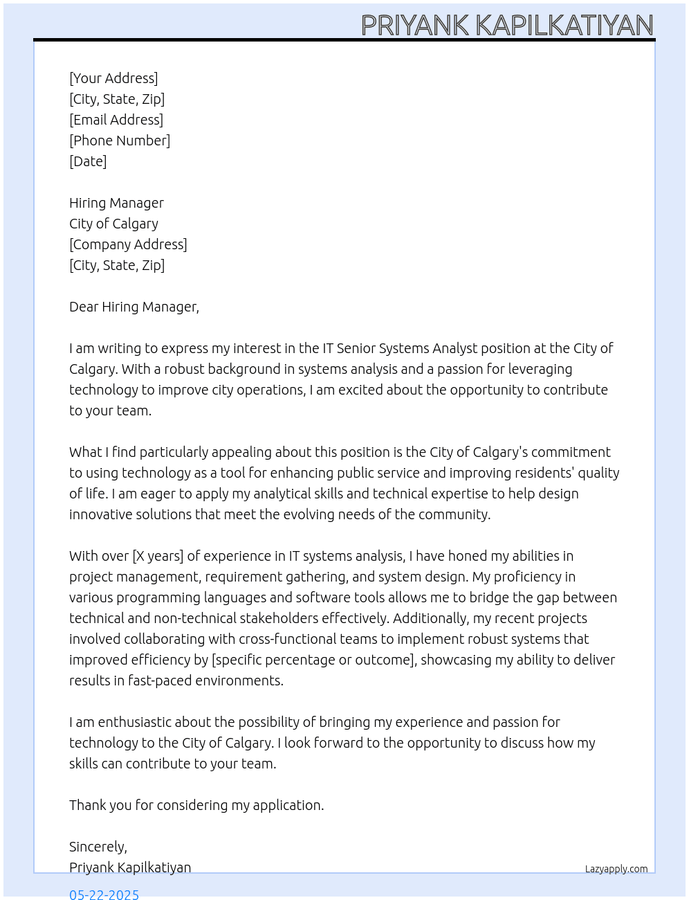 Cover letter for it senior systems analyst - LazyApply