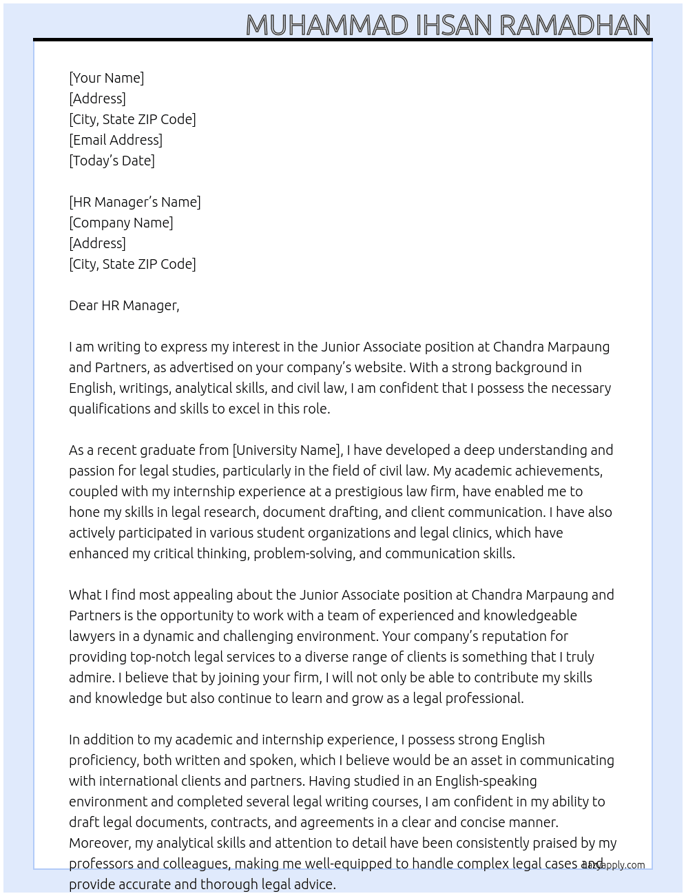 Junior associate At Chandra Marpaung and Partners Cover Letter