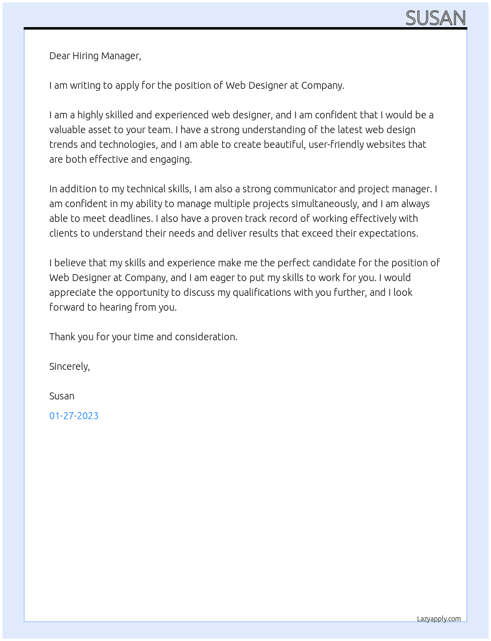 Cover letter for wed design - LazyApply
