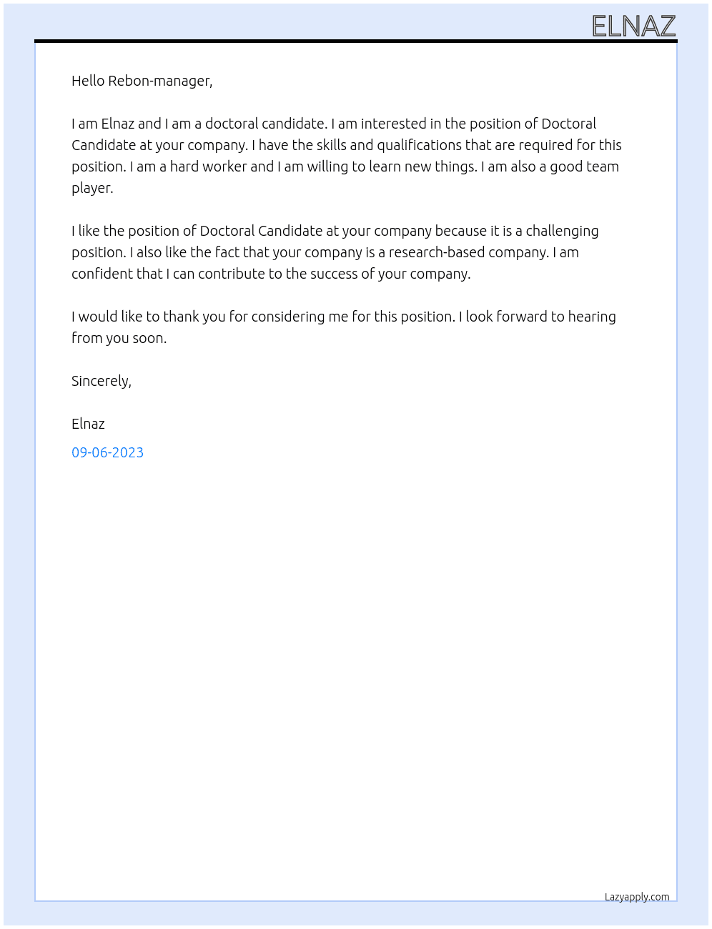 Doctoral Candidate At ReBond Cover Letter