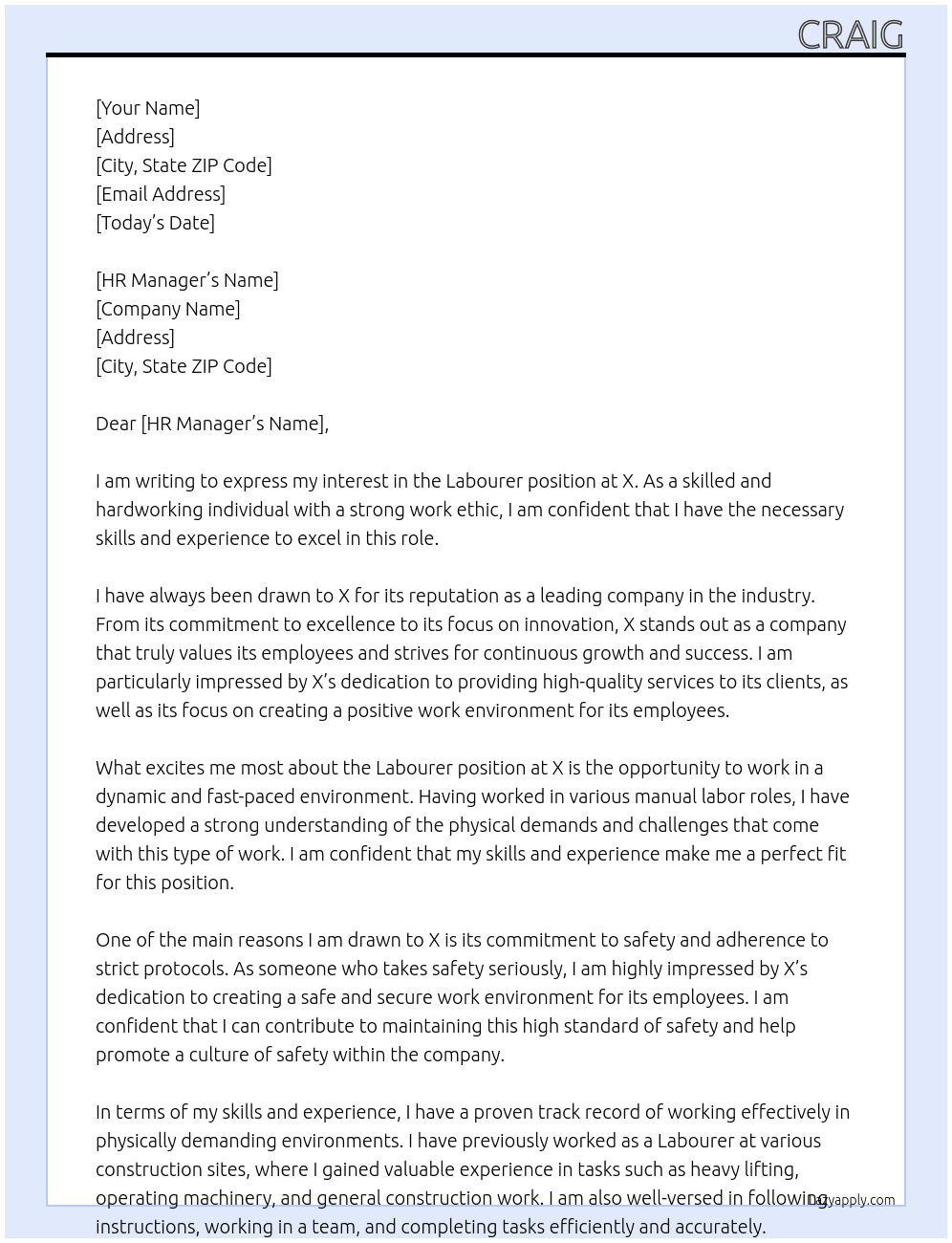 Labourer At X Cover Letter