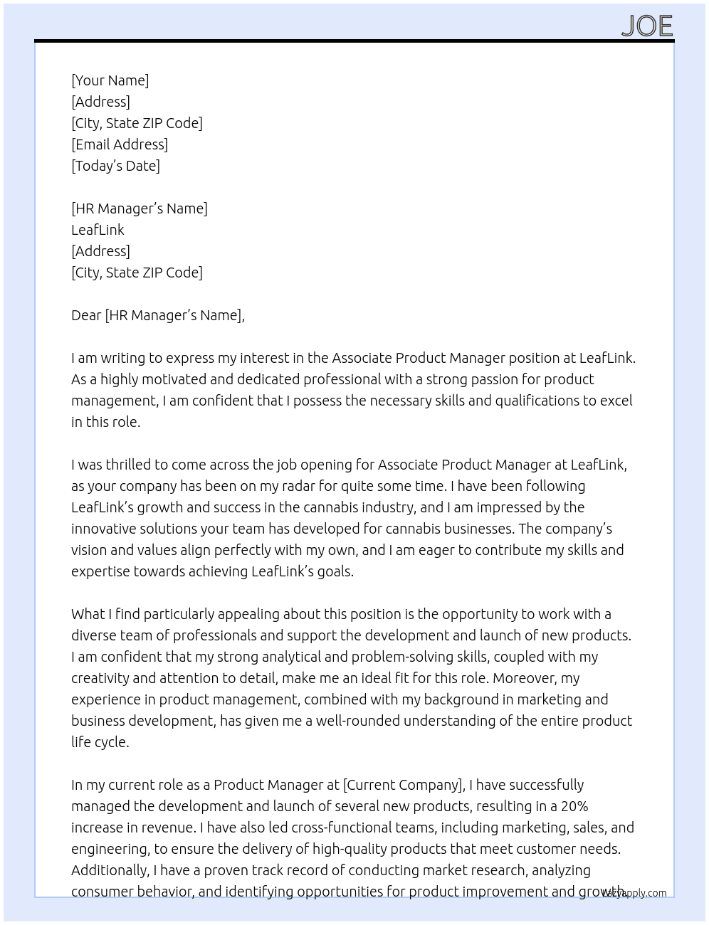 Associate Product Manager At LeafLink Cover Letter