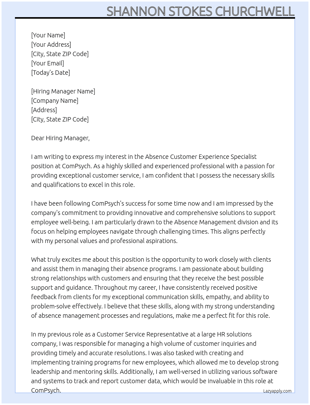 Absence Customer Experience Specialist At ComPsych Cover Letter