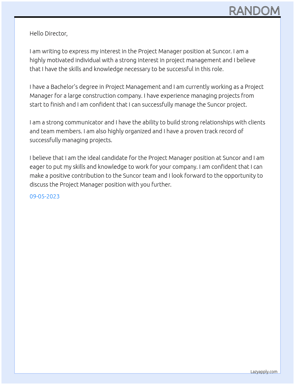 project manager At suncor Cover Letter
