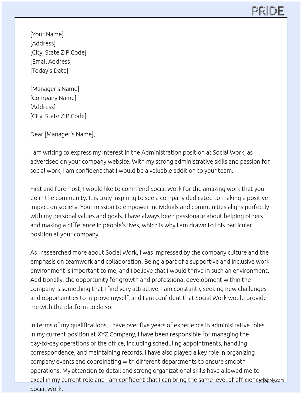 Administration  At Social Work  Cover Letter