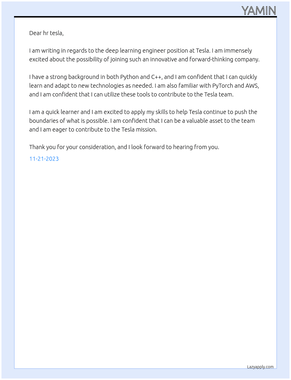 Cover letter for deep learning engineer - LazyApply