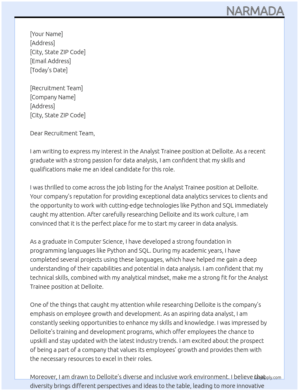 Analyst Trainee At Delloite Cover Letter