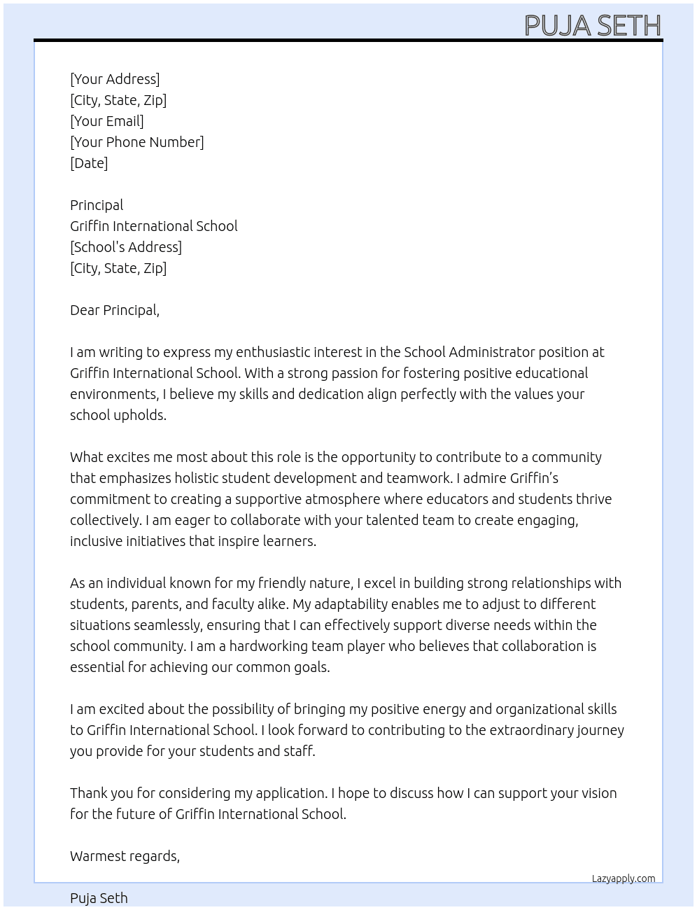 Cover letter for school administrators - LazyApply