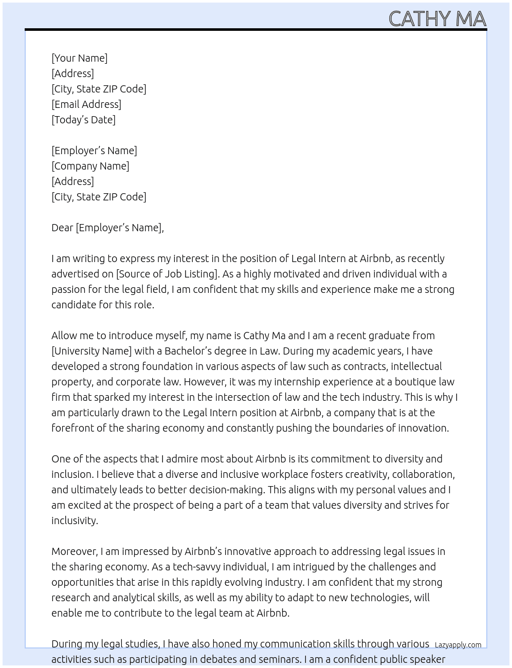 legal intern At Airbnb Cover Letter