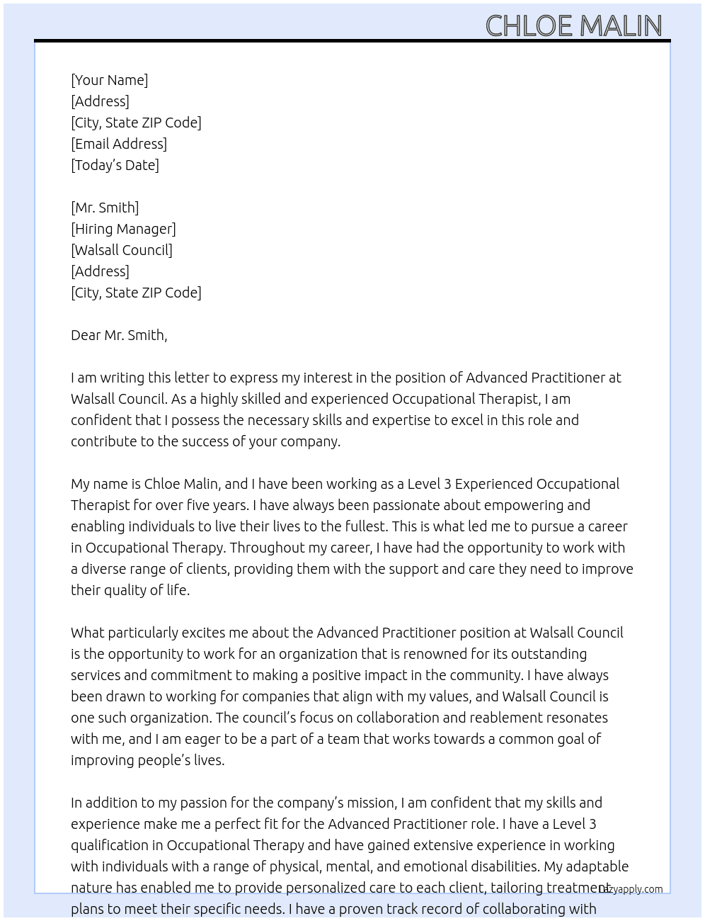 Cover letter for advanced practitioner - LazyApply