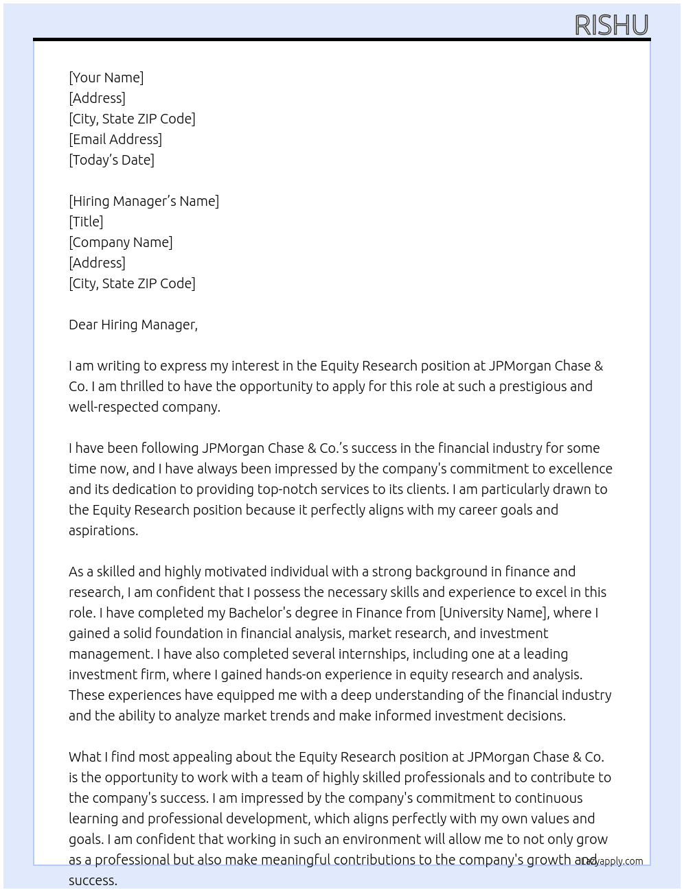 Cover letter for equity research - LazyApply