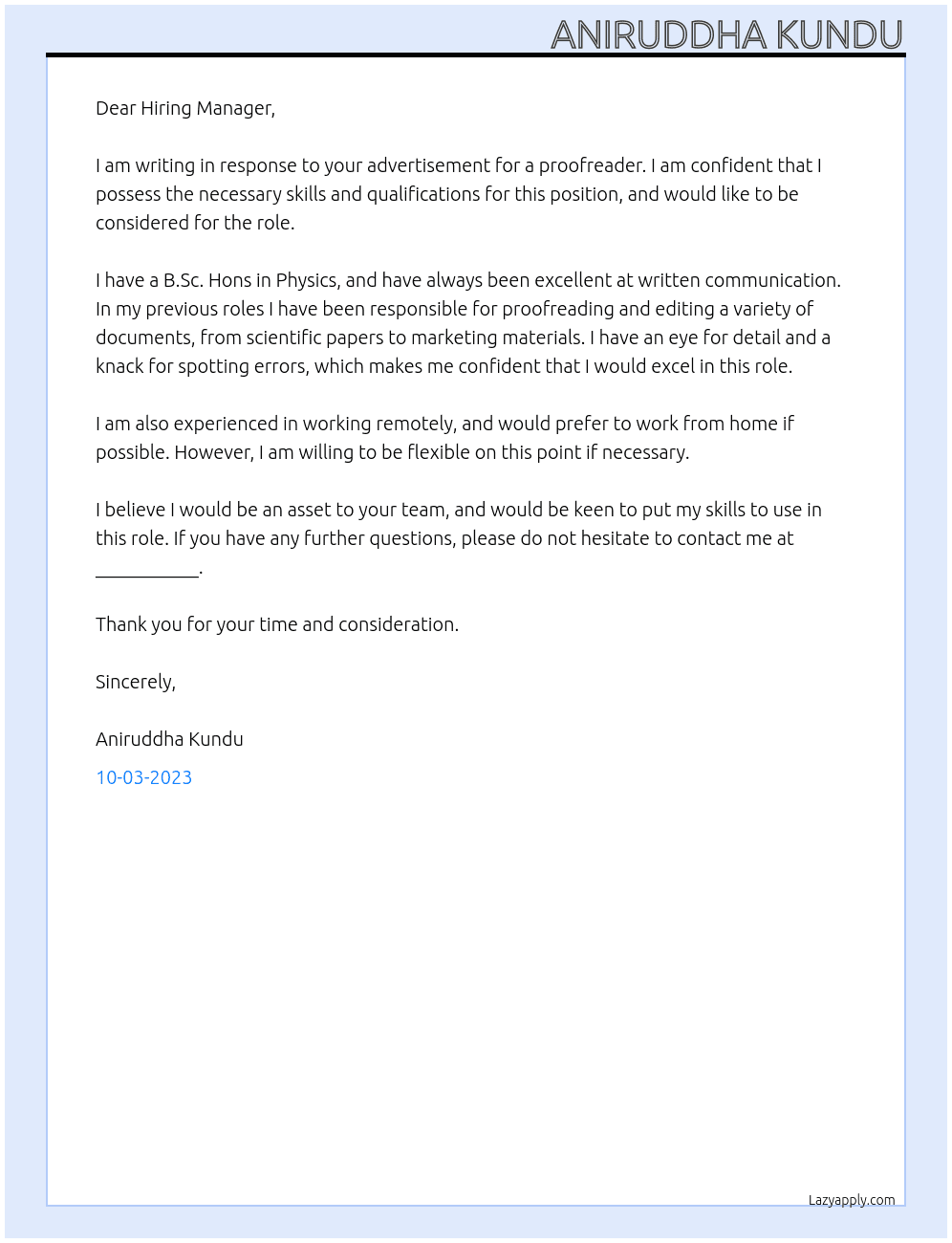 proofreader At Budding mariners Cover Letter