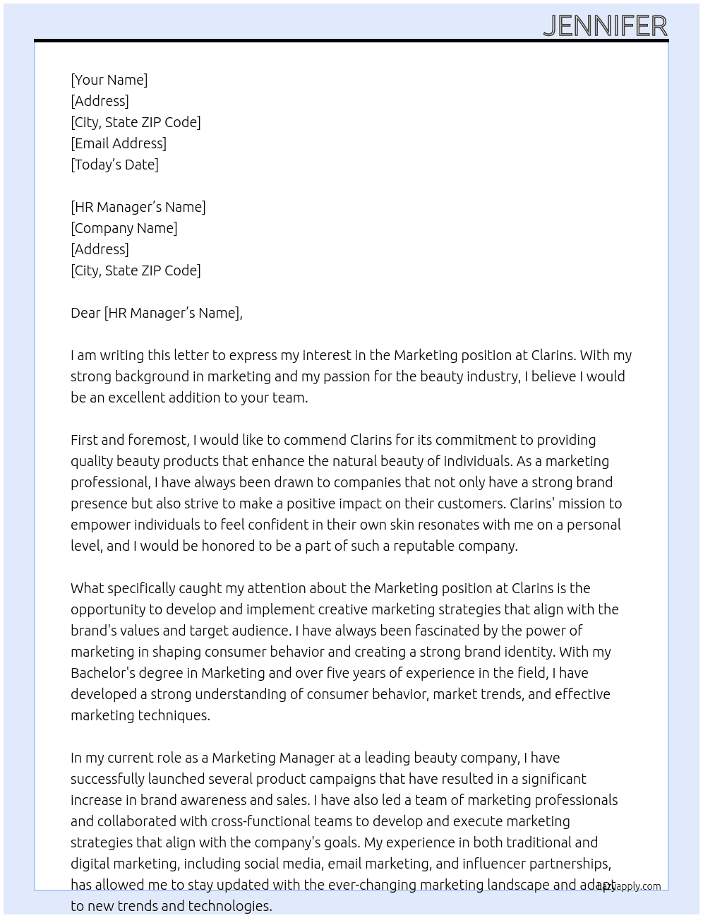Marketing At Clarins Cover Letter
