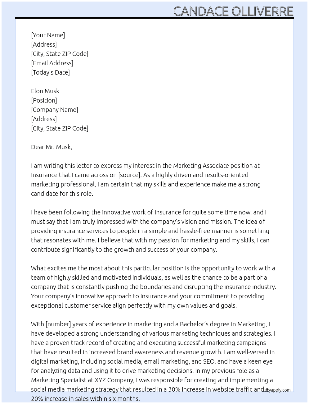 Marketing Associate At Insurance Cover Letter