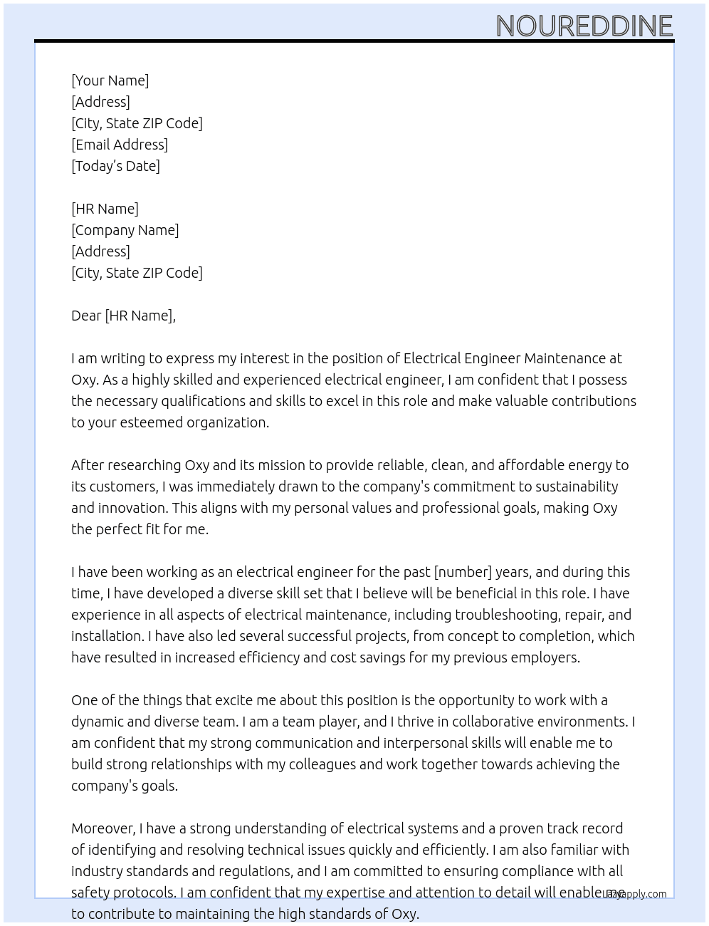 electrical engineer maintenace At oxy Cover Letter