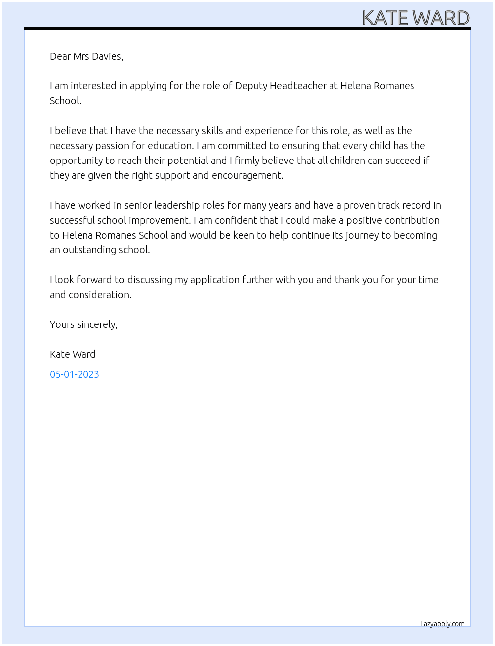 Deputy Headteacher At Helena Romanes School Cover Letter