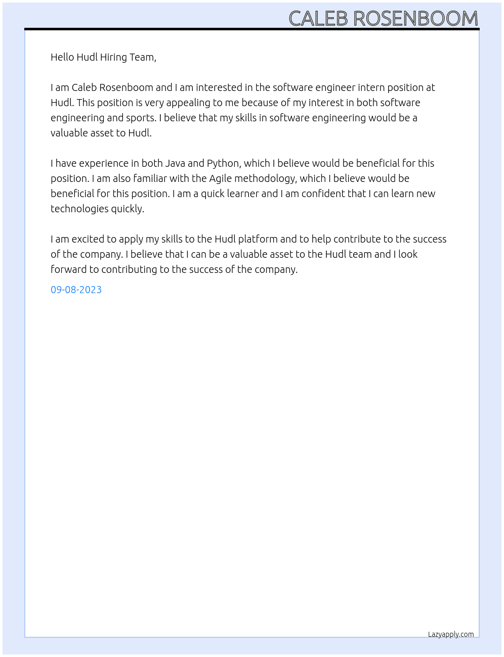 Software Engineer Intern At Hudl Cover Letter