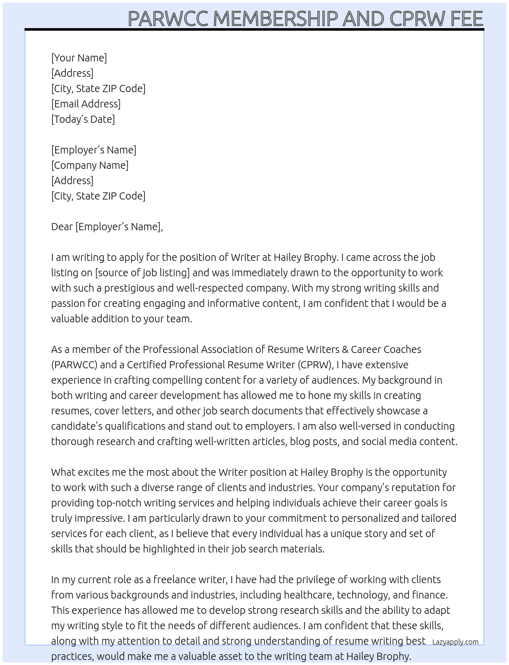 Writer At Hailey Brophy Cover Letter