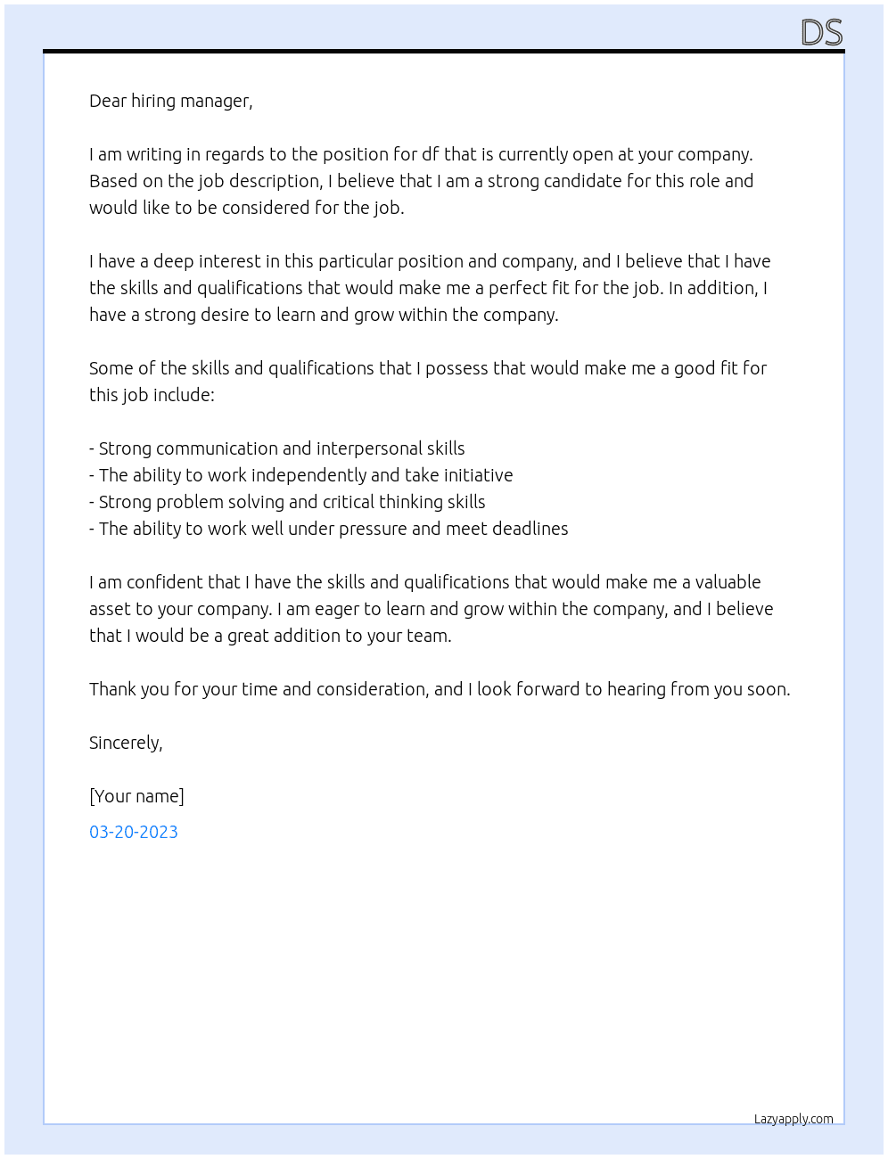 df At ds Cover Letter