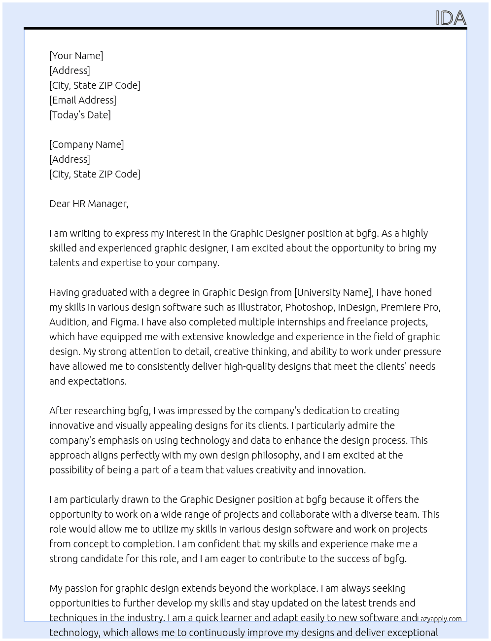 Graphic Designer At bgfg Cover Letter