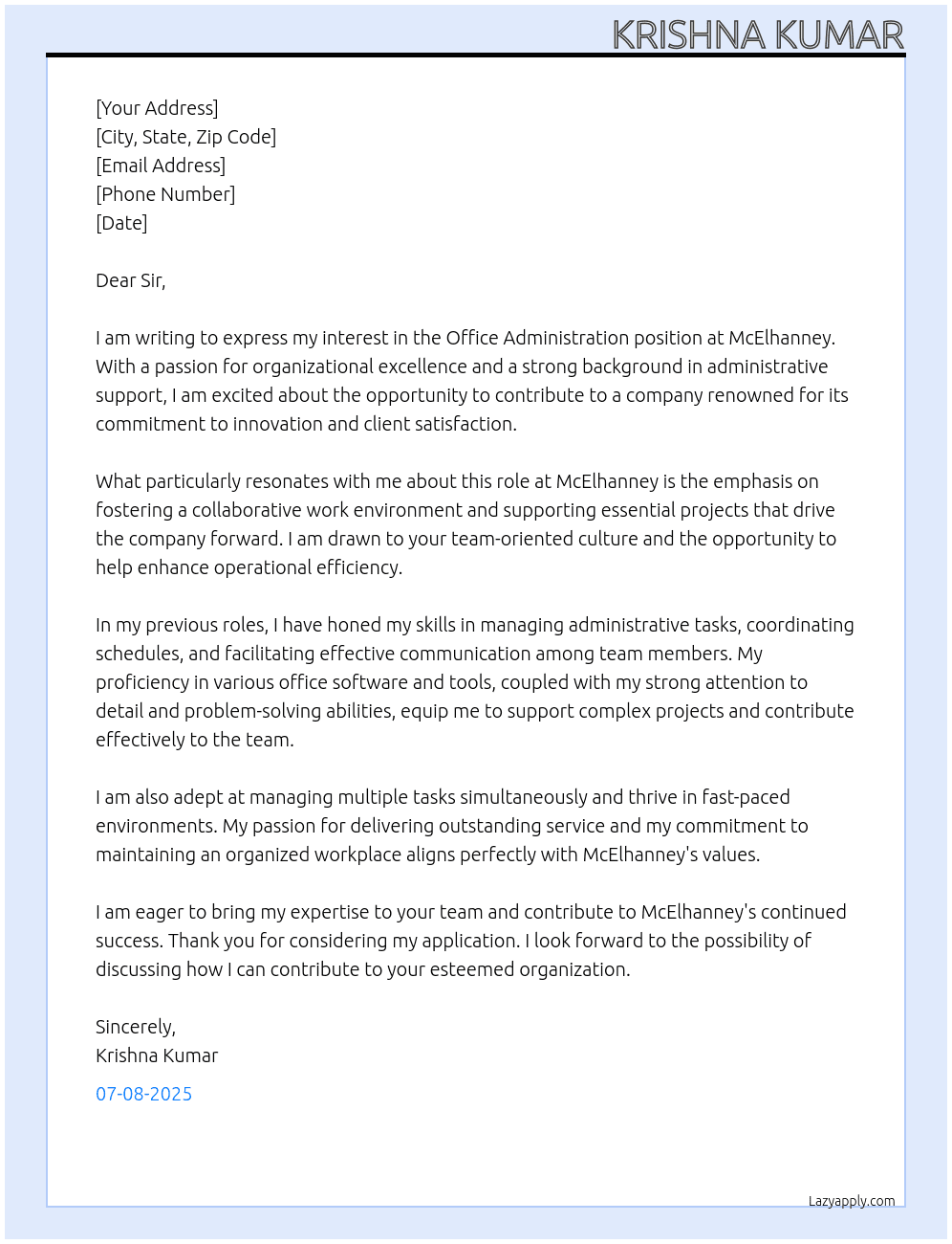 Cover letter for office administration - LazyApply