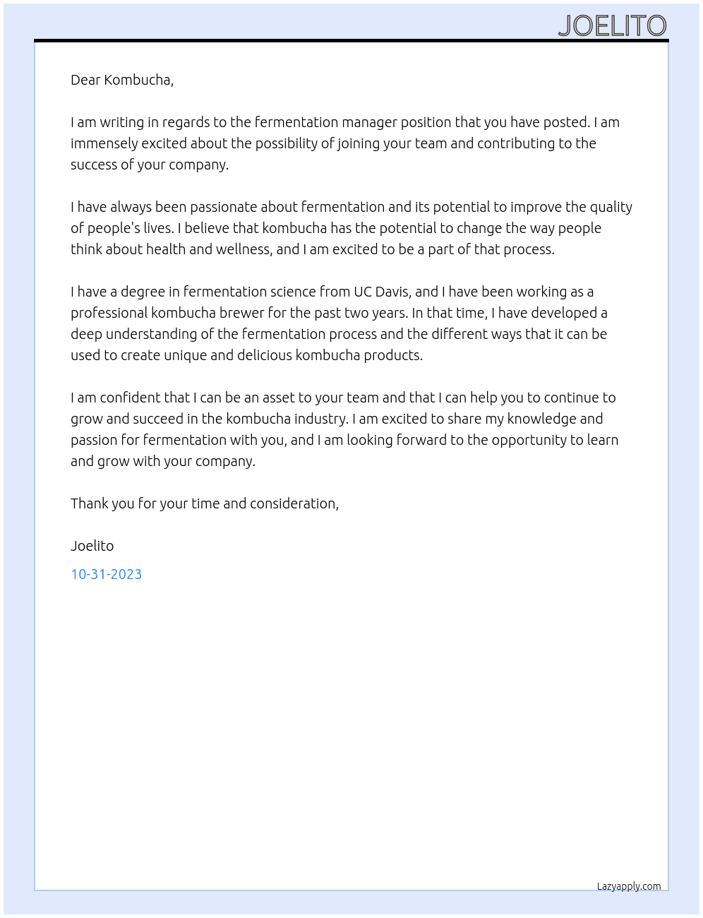 Kombucha maker At Kombucha Cover Letter