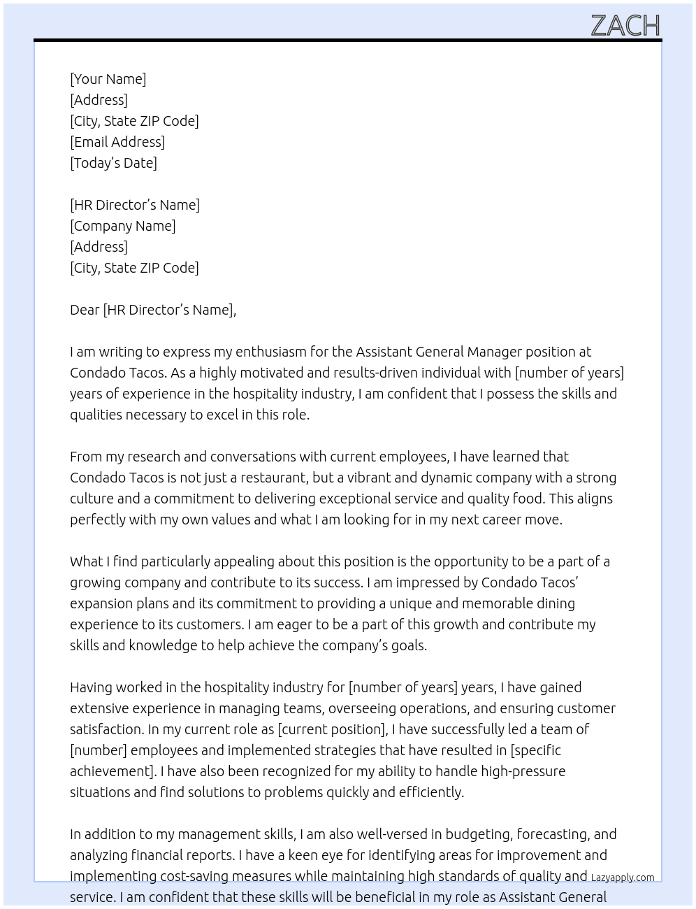 Assistant General Manager At Condado Tacos Cover Letter