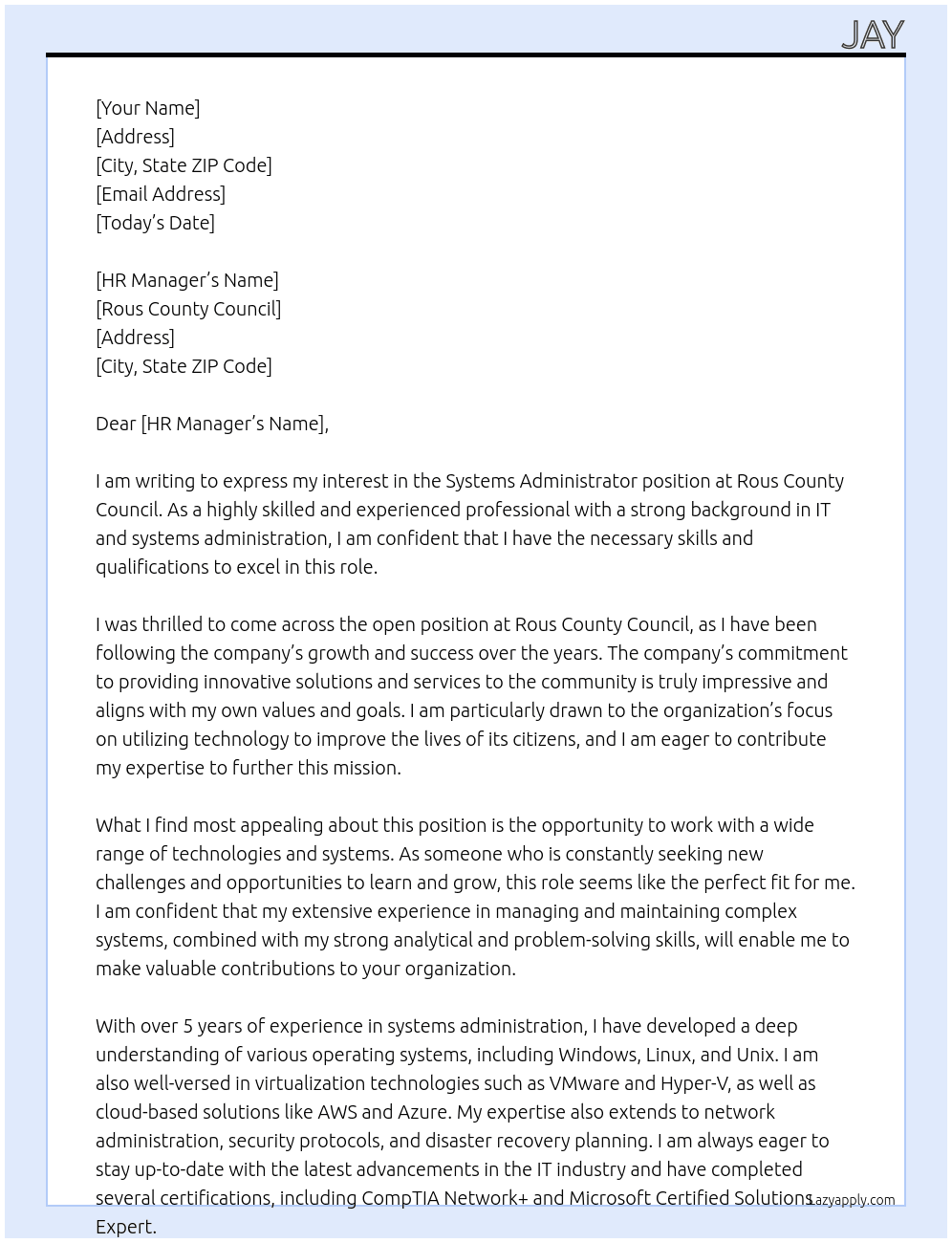 systems administrator At rous county council Cover Letter
