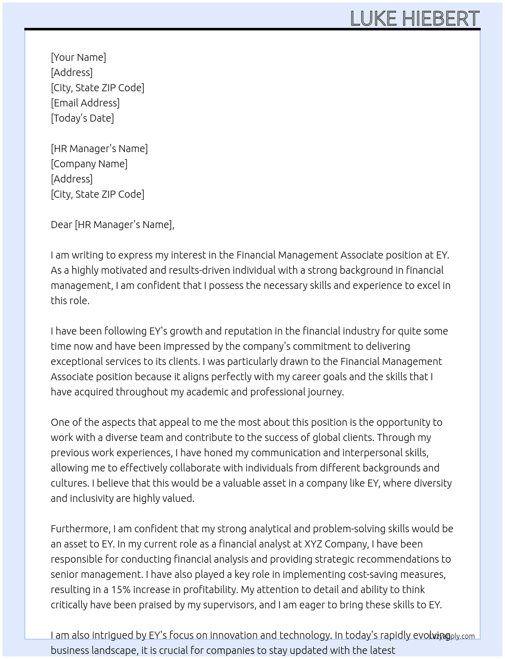 Cover letter for financial management associate - LazyApply