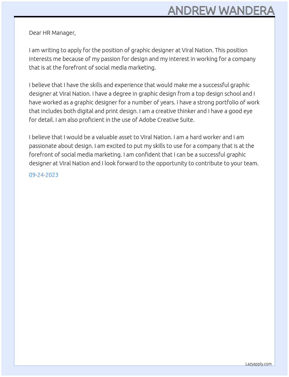graphix design At viral  nation Cover Letter
