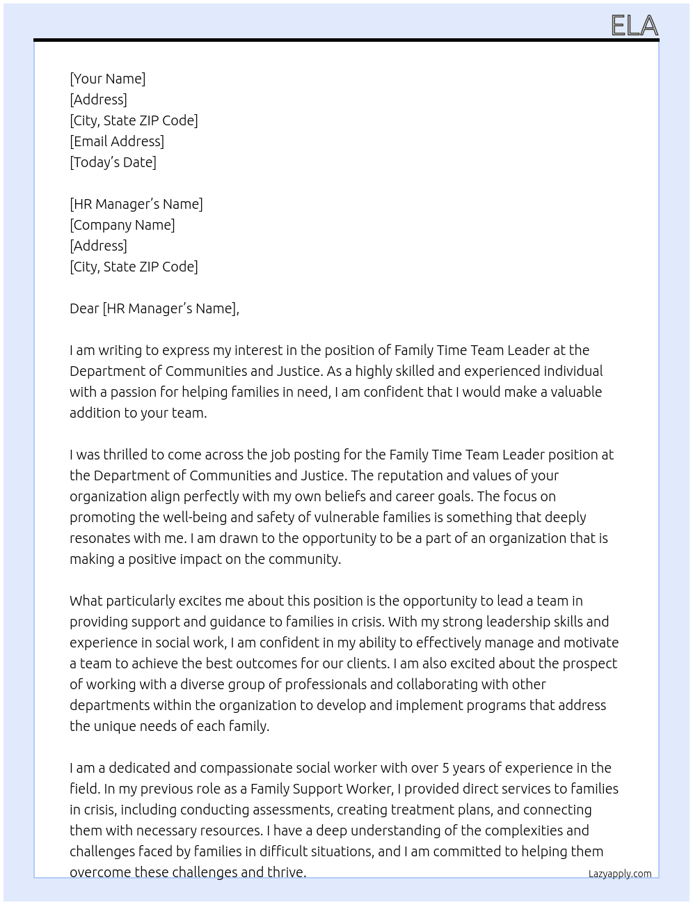 Family Time Team Leader At Department of Communities and Justice Cover Letter
