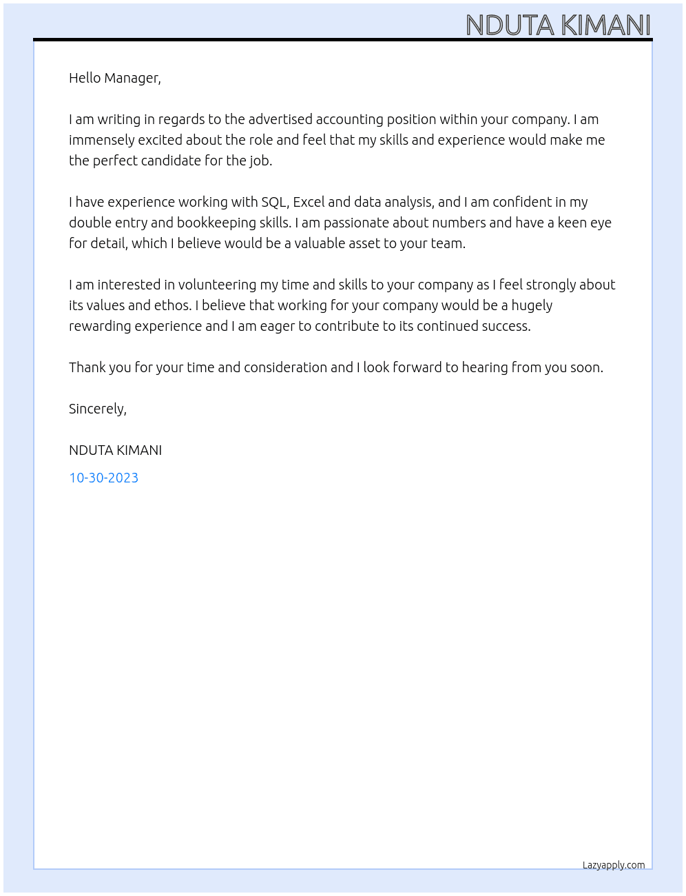 accountant At sacco Cover Letter