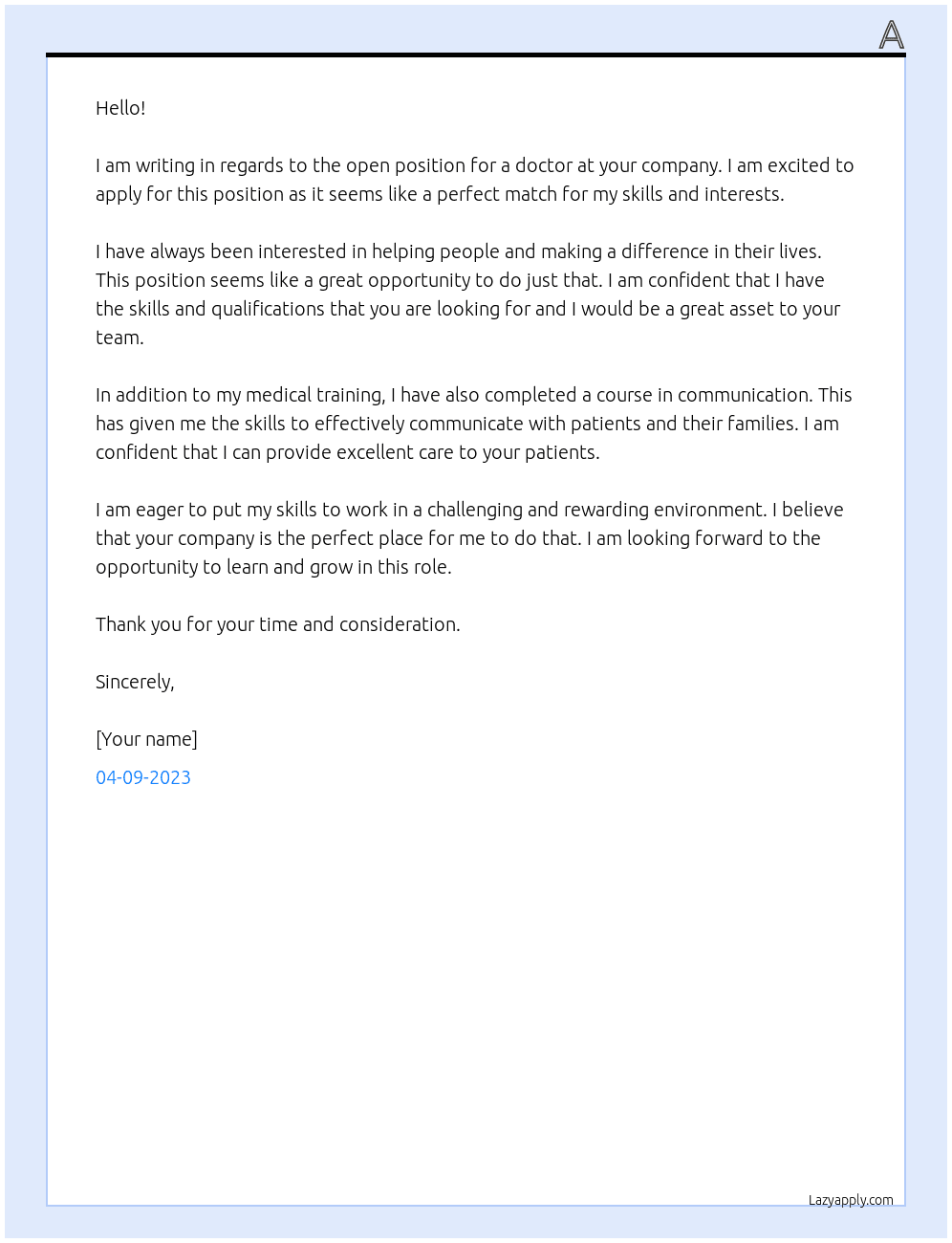 doctor At a Cover Letter