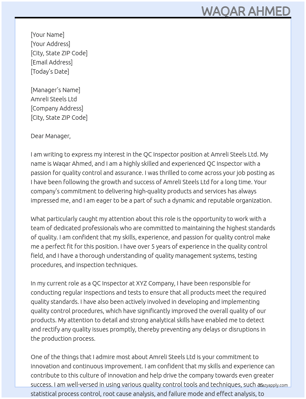 Cover letter for qc inspector - LazyApply