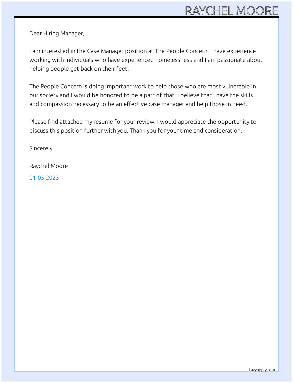 Case Manager At The People Concern Cover Letter