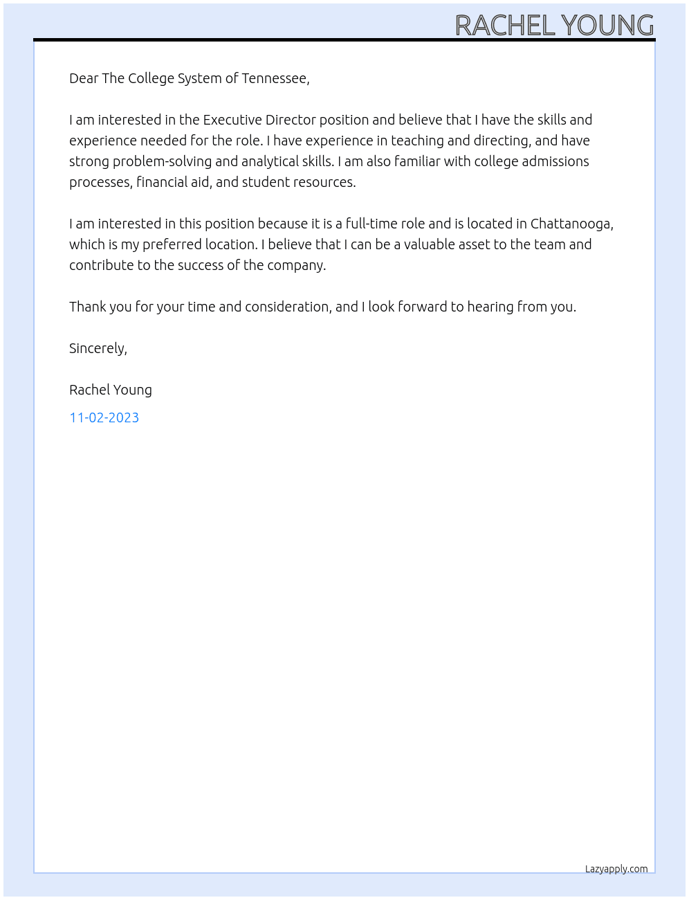 Executive Director  At The College System of Tennessee  Cover Letter