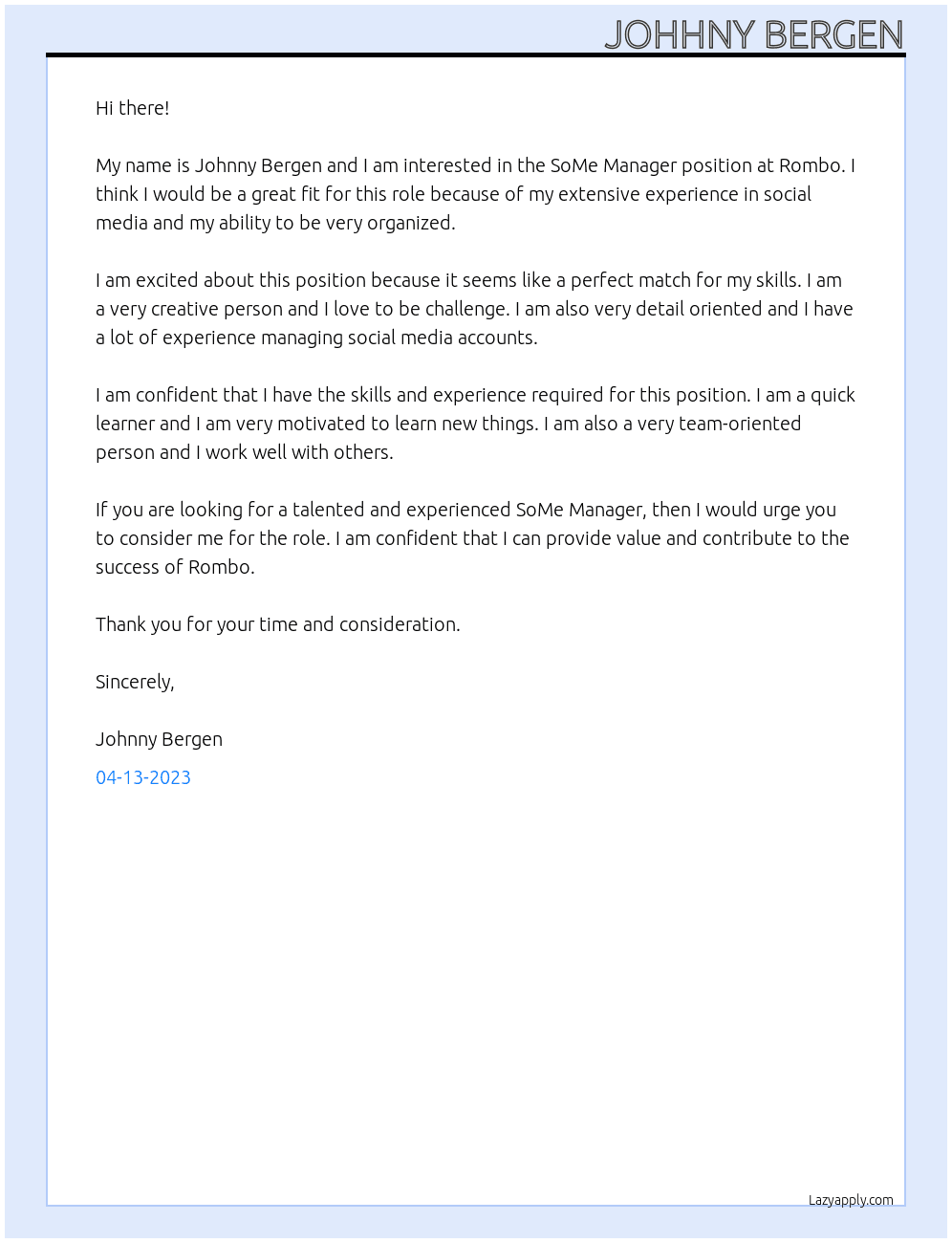 SoMe Manager At Rombo Cover Letter