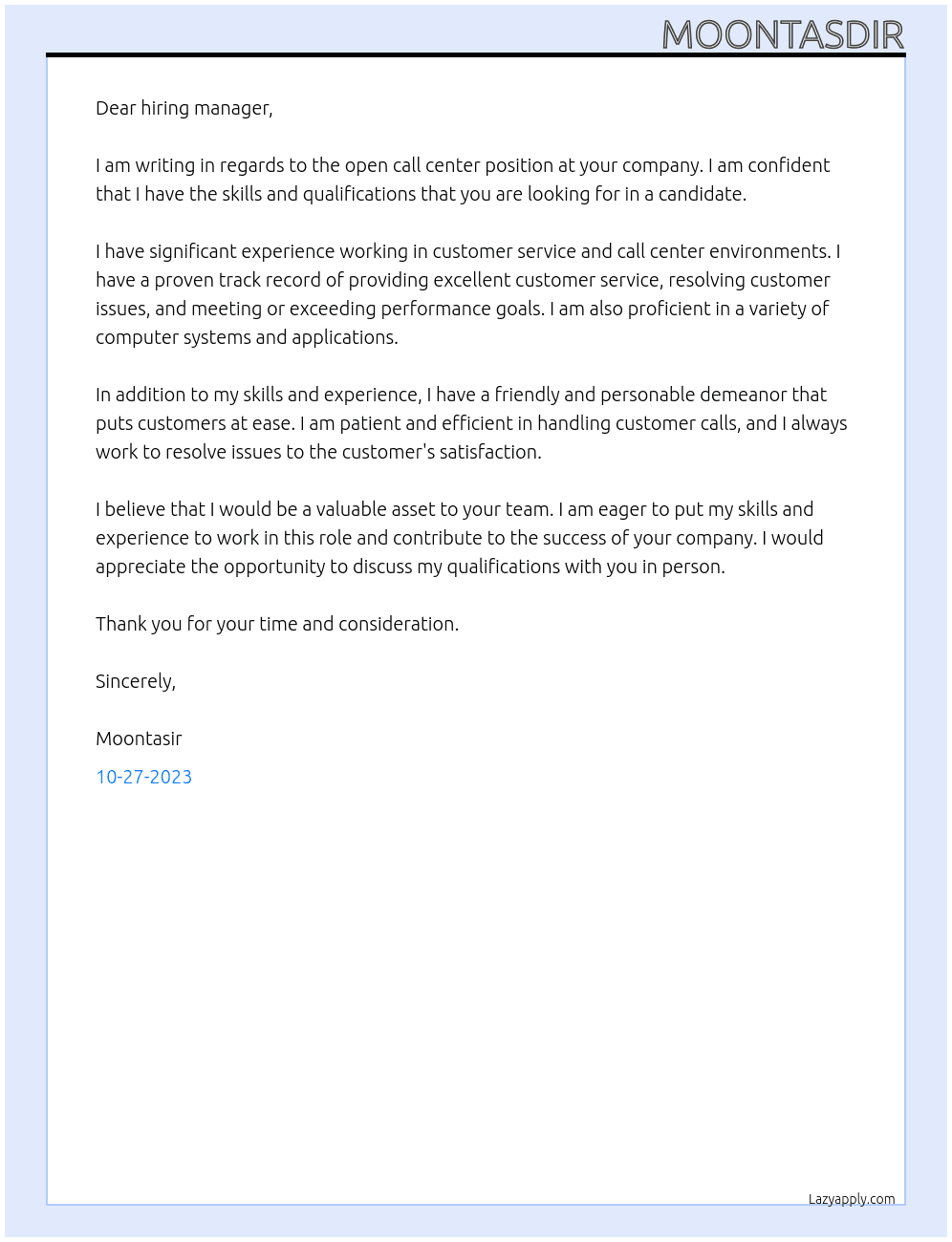 call center At uned Cover Letter