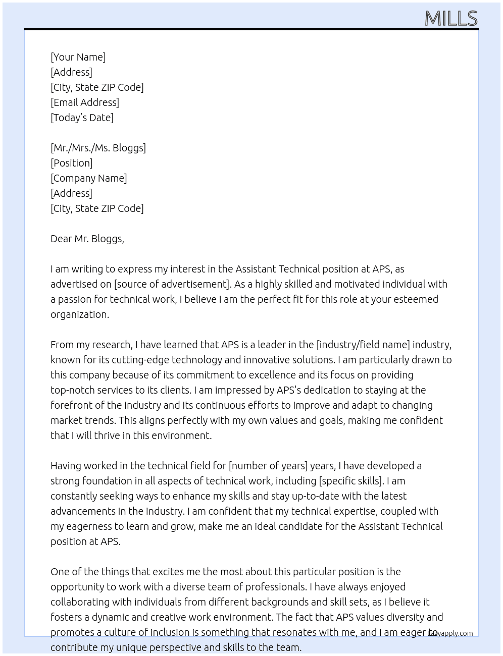 Assistant Technical  At aps Cover Letter