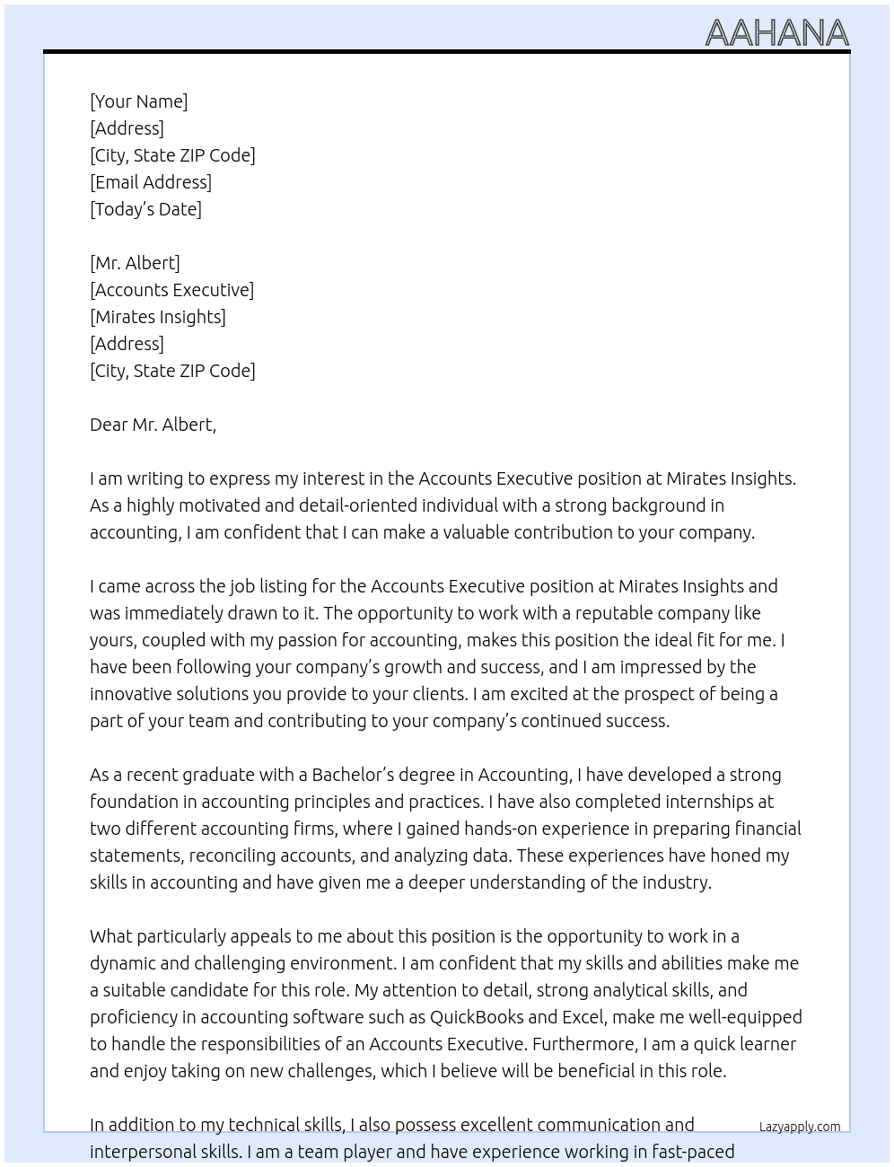 Accounts executiv At Mirates insights Cover Letter