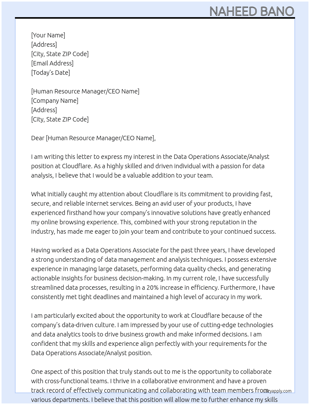 Data Operations Associate/ Analyst  At Cloudflare  Cover Letter