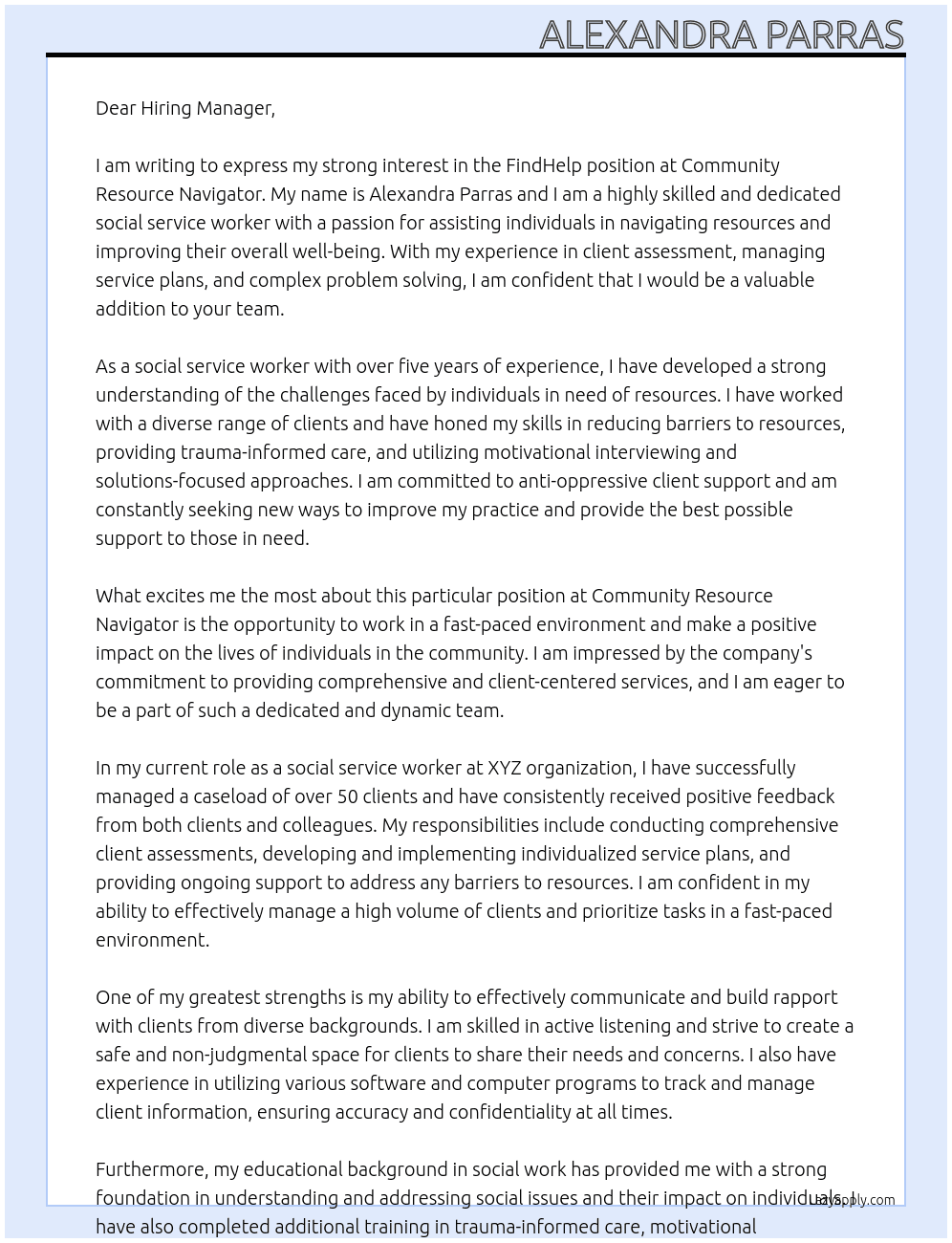 FindHelp At Community Resource Navigator Cover Letter