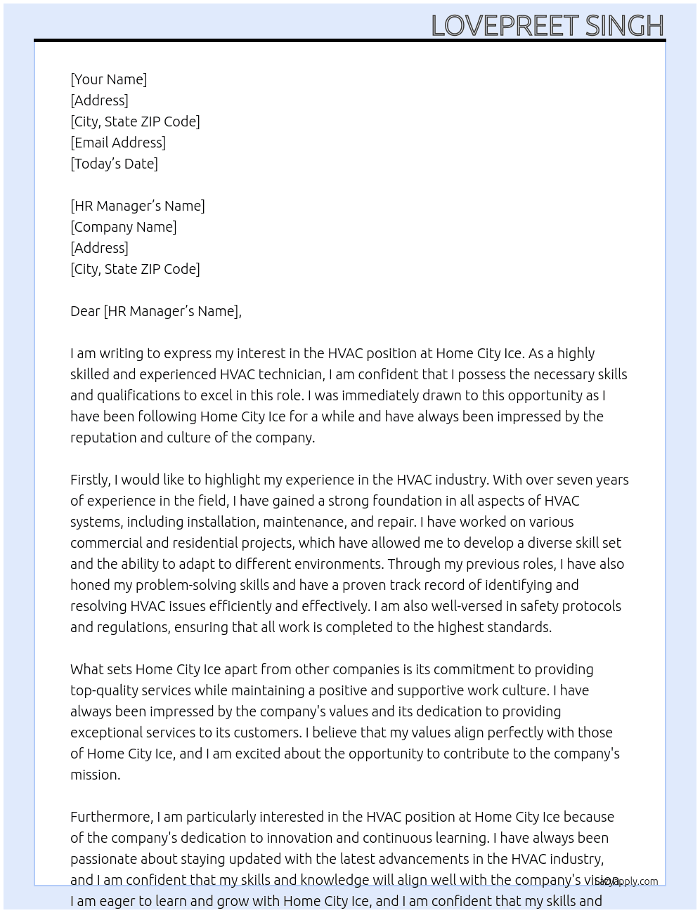 Hvac At Home City Ice Cover Letter