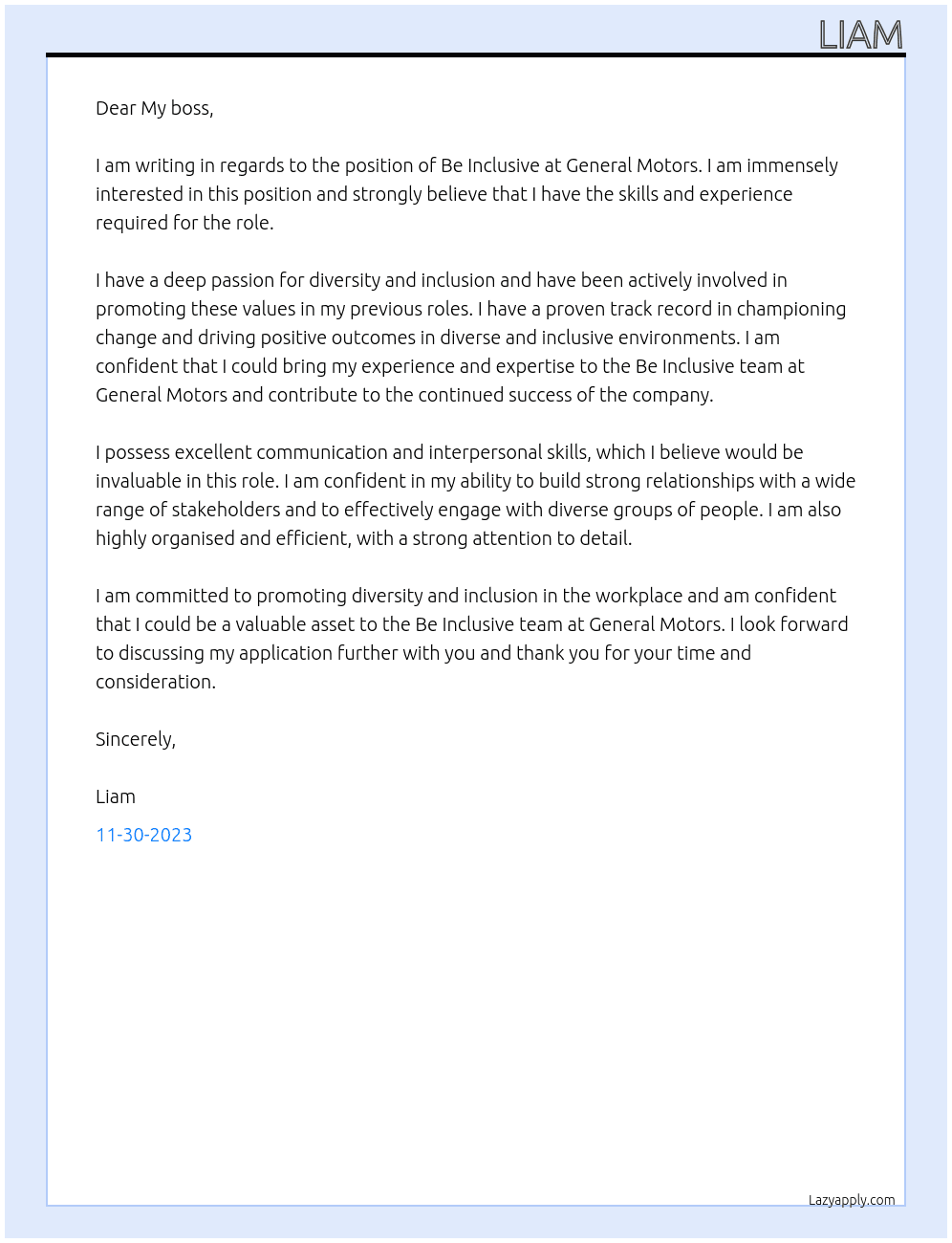 Be Inclusive At General Motors Cover Letter