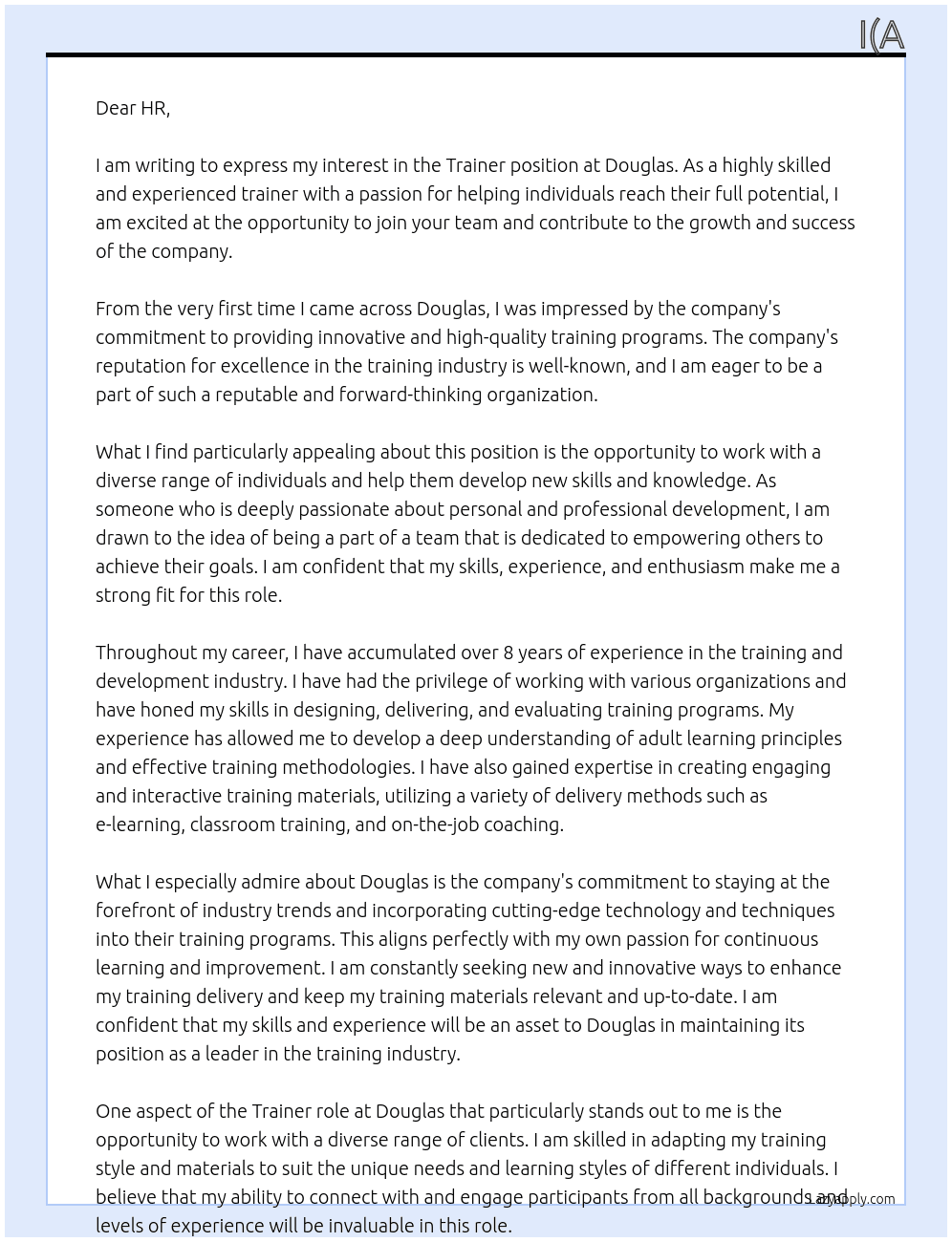 trainer At Douglas Cover Letter