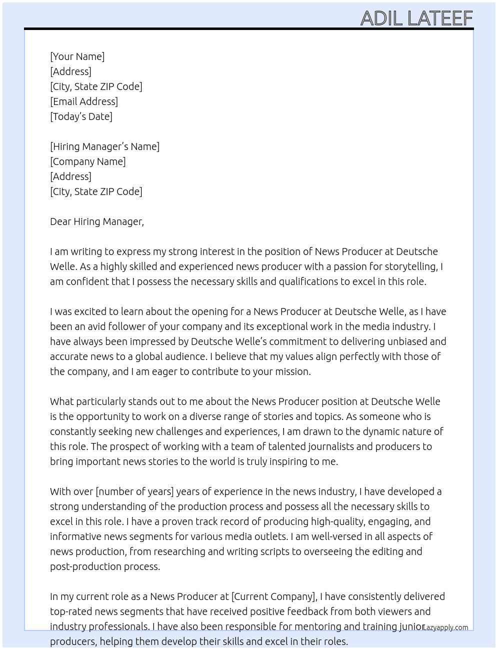 News Producer At Deutsche Welle Cover Letter