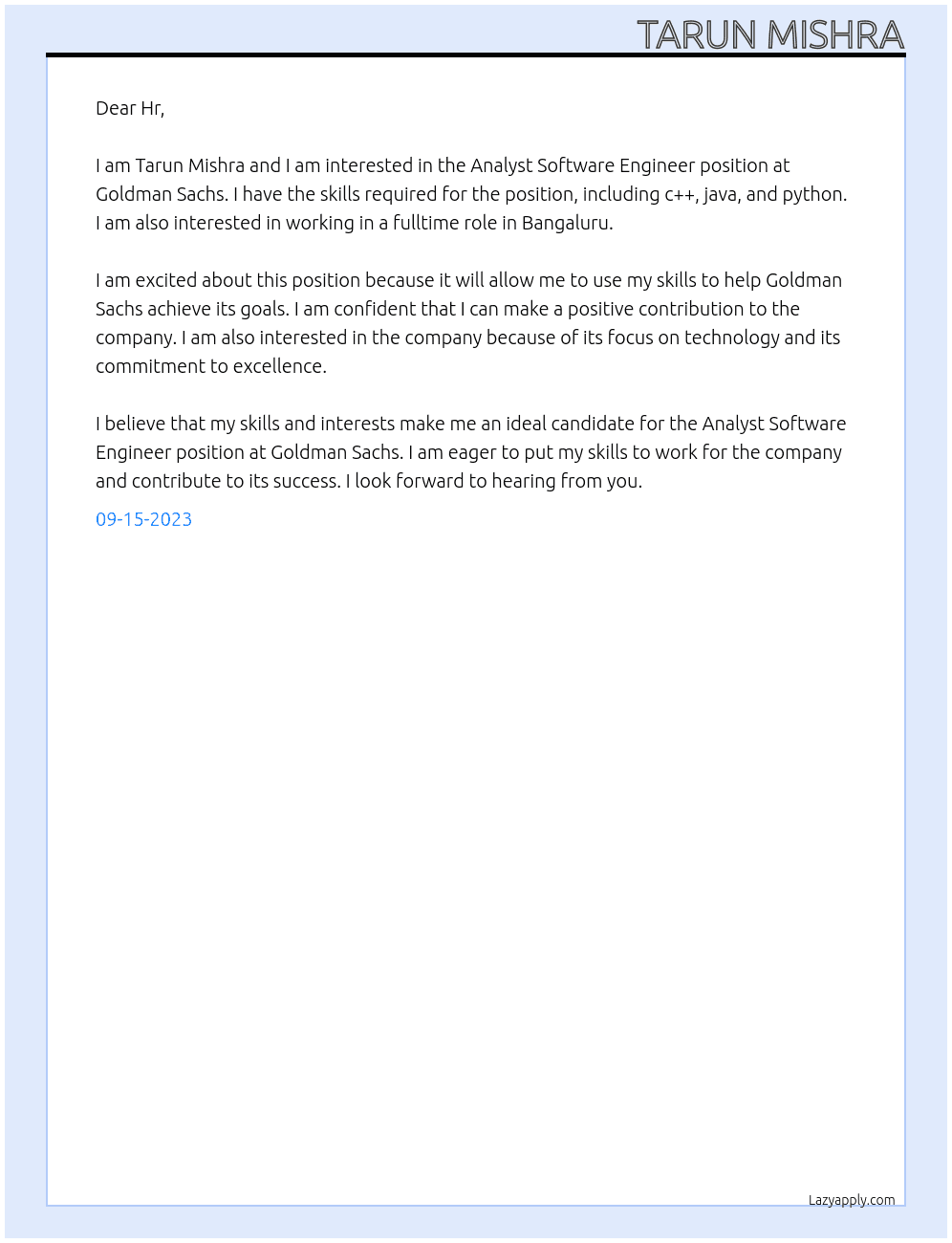 Cover letter for analyst software engineer - LazyApply