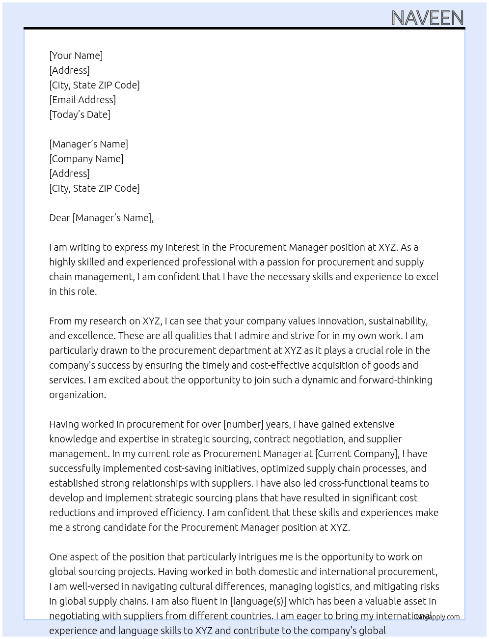  Procurement At XYZ Cover Letter